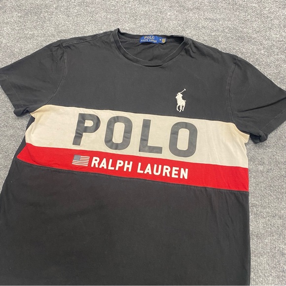 Polo Ralph Lauren Men Navy Polo RL US Flag Graphic T-Shirt Size Medium - Picture 3 of 8
